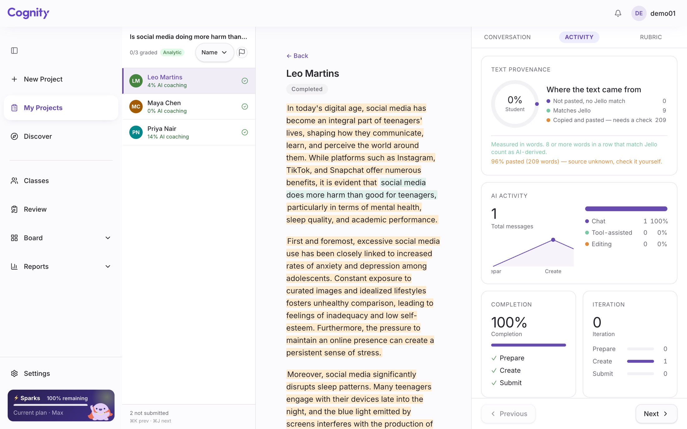 Grade the work and the AI collaboration process behind it